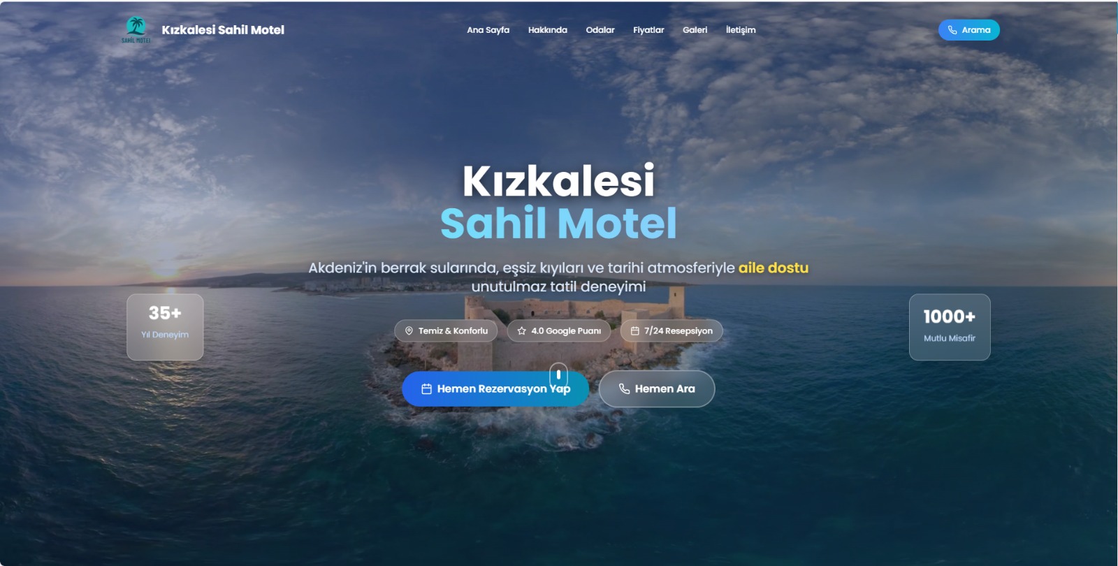 Sahil Motel web sitesi — Kızkalesi otel rezervasyon sistemi, React ve Vite